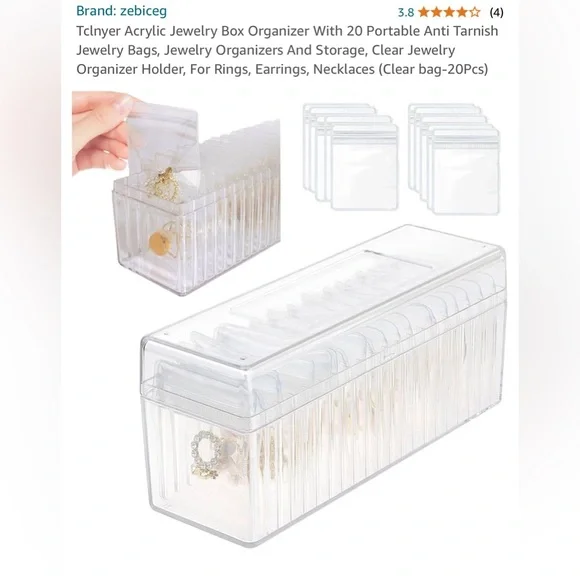 Set of 2 acrylic trinket and jewelry box includes 80 jewelry pouches New - Picture 2 of 15